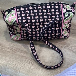 Vera Bradley Black Paisley Elephant Print Small Duffel Bag